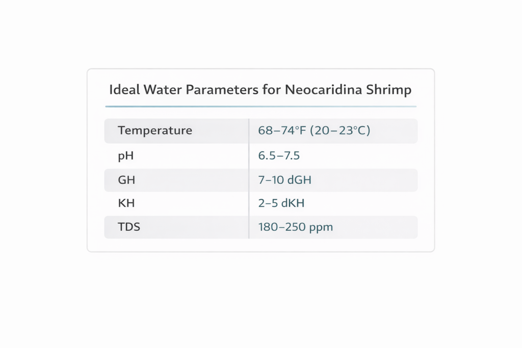 Recommended water parameters for Neocaridina shrimp